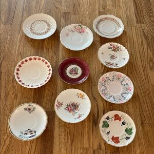 Vintage Floral and Patterned China Saucers Set Of Ten